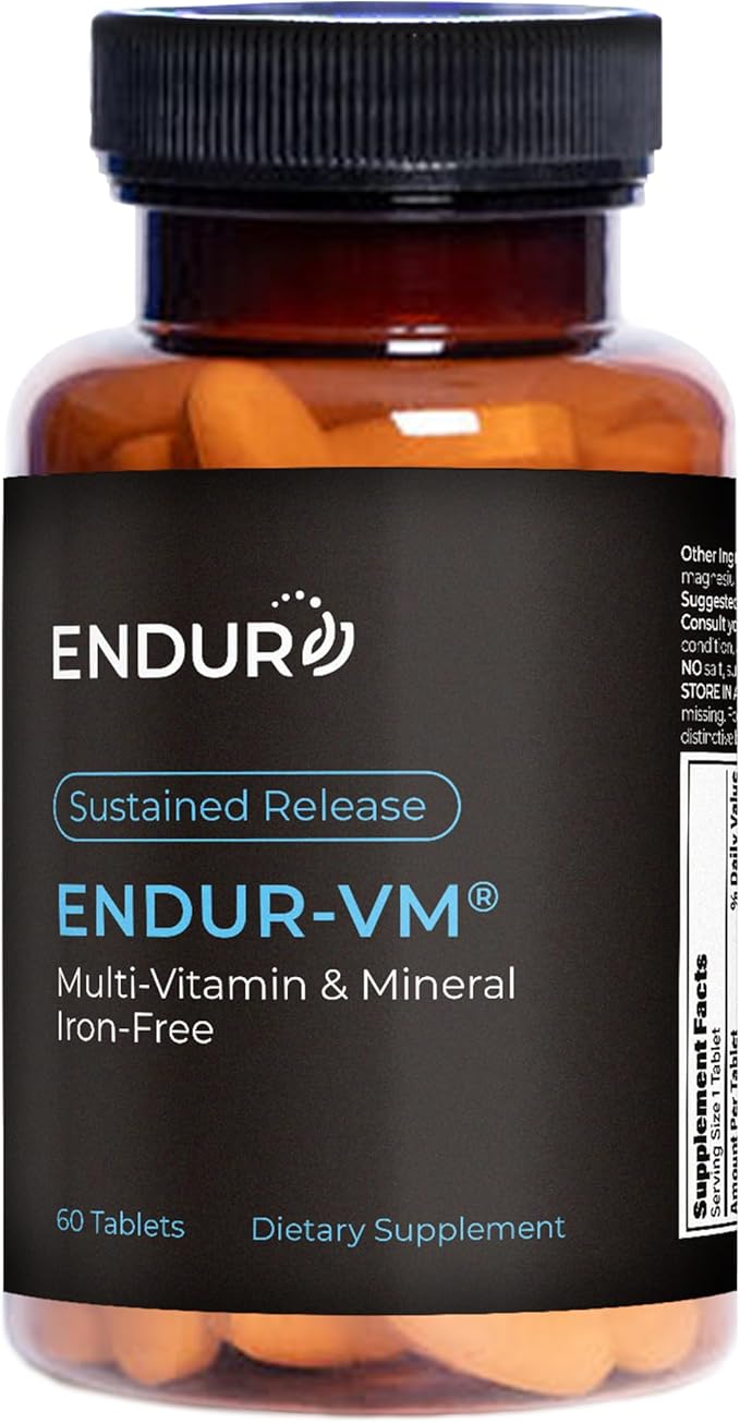 ENDUR-VM - WITHOUT IRON – Sustained-Release Daily Multi-Vitamin - Vitamin A, Vitamin C, Vitamin D, Vitamin E, Vitamin B12 - Zinc for Immune Health Support + Calcium & More - 60 Tablets