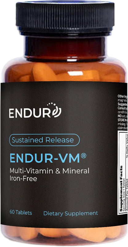 ENDUR-VM - WITHOUT IRON – Sustained-Release Daily Multi-Vitamin - Vitamin A, Vitamin C, Vitamin D, Vitamin E, Vitamin B12 - Zinc for Immune Health Support + Calcium & More - 60 Tablets