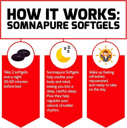 FORCE FACTOR Somnapure Softgels Sleep Aid to Fall Asleep Faster, Stay Asleep Longer, Wake Up Refreshed, Sleep Aid for Adults with Melatonin, Ashwagandha, Valerian Root, and Lemon Balm, 60 Softgels