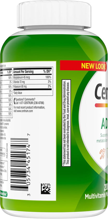 Centrum Adult Multivitamin/Multimineral Supplement with Antioxidants, Zinc, Vitamin D3 and B Vitamins, Gluten Free, Non-GMO Ingredients - 200 Count