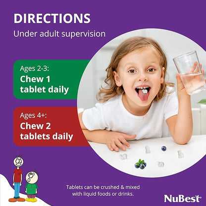NuBest Tall Kids - Toddlers Vitamins and Kids Vitamins for Age 2 to 9 - Support Bone Strength, Overall Health and Immunity - Animal Shapes - 90 Chewable Berry Tablets | 2 Pack
