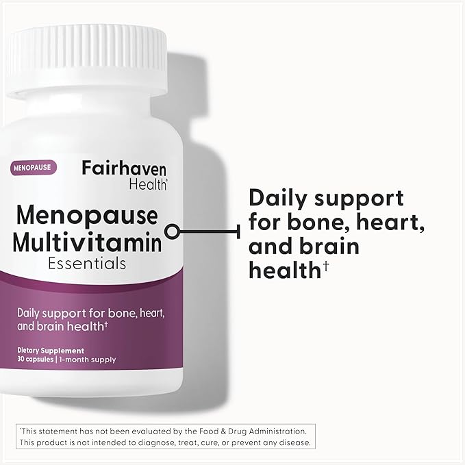 Fairhaven Health Menopause Relief Multivitamin Essentials | Hormone Free Menopause Supplements for Women | Methylated Multivitamin for Women 50 and Over | Hot Flash Relief* | Non-GMO | 30 Capsules