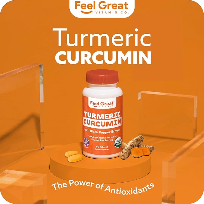 Organic Turmeric Curcumin with Organic Black Pepper 1400 mg - 95% Standardized Curcuminoids & Black Pepper Extract for Better Absorption & Potency - Joint Support - 60 Count