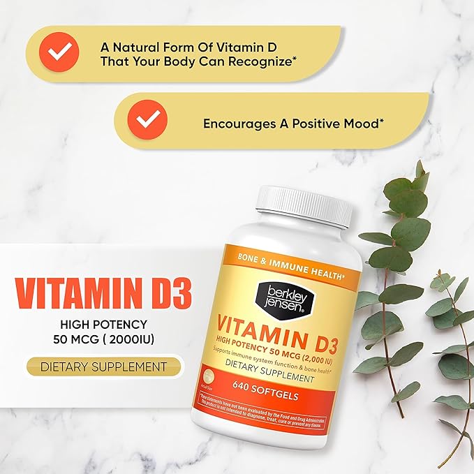 Berkley Jensen High Potency Vitamin D3 2000IU (50 mcg) (640 Softgels), Dietary Supplement for Teeth, Muscle, Immune Function, and Bone Health, for Men and Women, Made in USA, 640 Day Supply
