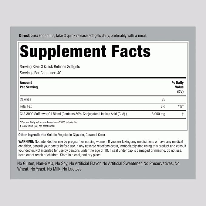 Piping Rock CLA Supplements | 3000mg | Conjugated Linoleic Acid | 120 Softgels | Non-GMO, Gluten Free