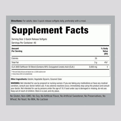 Piping Rock CLA Supplements | 3000mg | Conjugated Linoleic Acid | 120 Softgels | Non-GMO, Gluten Free