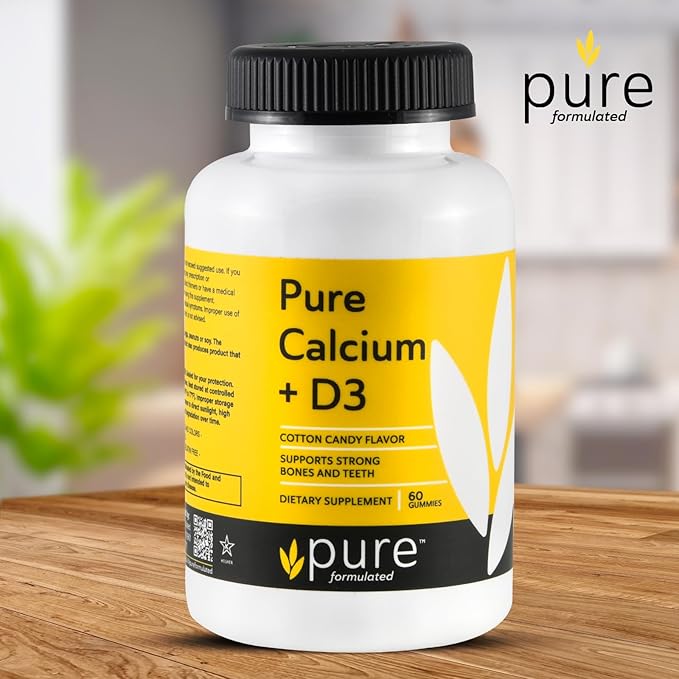 Vegan Calcium with Vitamin D3 Gummies – Supports Strong Bones & Teeth, 1000 IU, Kosher, Gluten & Dairy-Free Calcium Gummy (60 Gummies)