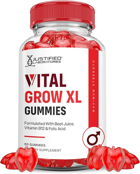Vital Grow XL Performance Gummies 1000MG Advanced Formula Formulated with ACV Pomegranate Beet Juice Powder B12 Vegan Non GMO 60 Gummys
