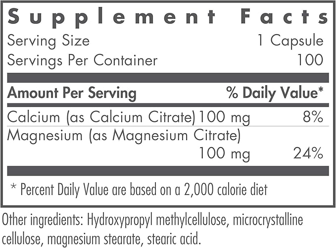 Nutricology Calcium Magnesium Citrate Supplement - Bone Health, with Calcium Citrate, Pure, Well-Absorbed, Vegetarian Capsules - 100 Count