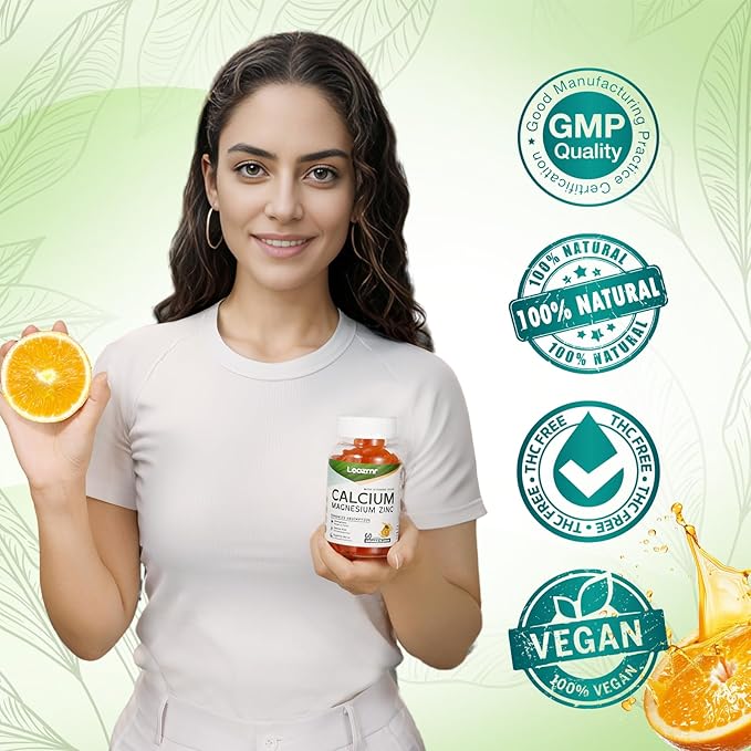 Calcium Magnesium Zinc Gummies with Vitamin D3 & K2 - High Potency Enhanced Absorption -60 Orange Gummies Flavored