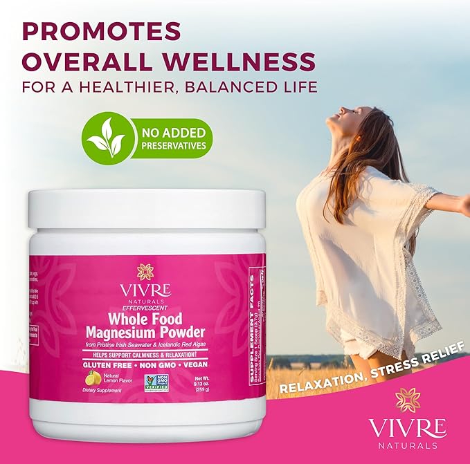 Effervescent Whole Food Magnesium Powder -Sustainably Sourced from Irish Seawater & Icelandic Red Algae - 350 mg per serving |Gentle on Stomach |Non-GMO, Vegan, Gluten-Free– 30 Servings