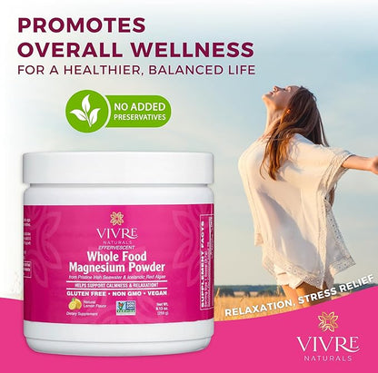 Effervescent Whole Food Magnesium Powder -Sustainably Sourced from Irish Seawater & Icelandic Red Algae - 350 mg per serving |Gentle on Stomach |Non-GMO, Vegan, Gluten-Free– 30 Servings
