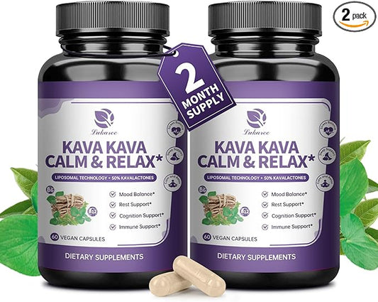 Kava Kava Root Extract Supplement - Liposomal Kava Capsules with L Theanine 200mg, 50% Kavalactones, Relax Calming Kava Extract, Vitamin B6, B12 - for Sleep, Mood, Cognitive & Immune Support, 2 Pack