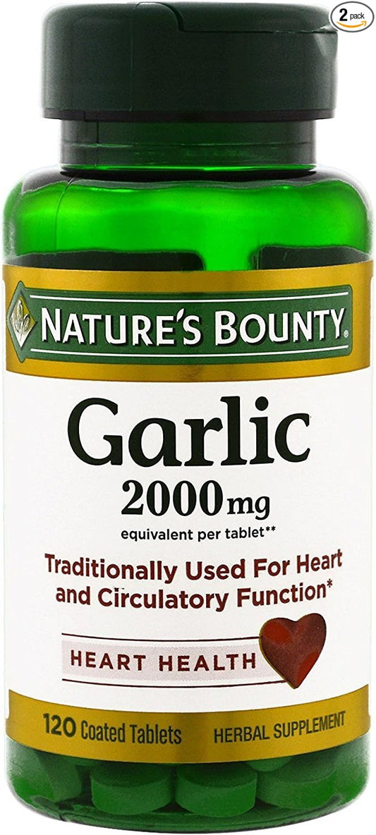 Nature's Bounty Garlic, 2000mg, 120 Coated Tablets (Pack of 2), 2 Bottles Each of 120 Tablets