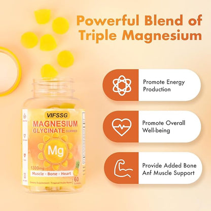 Magnesium Glycinate Gummies 500 Mg, Triple Magnesium Complex Sugar-Free Gummies with Malate 400 Mg, Citrate 400 Mg, Magnesium Supplement Chewable for Women & Men Vegan, Organic 120 Count