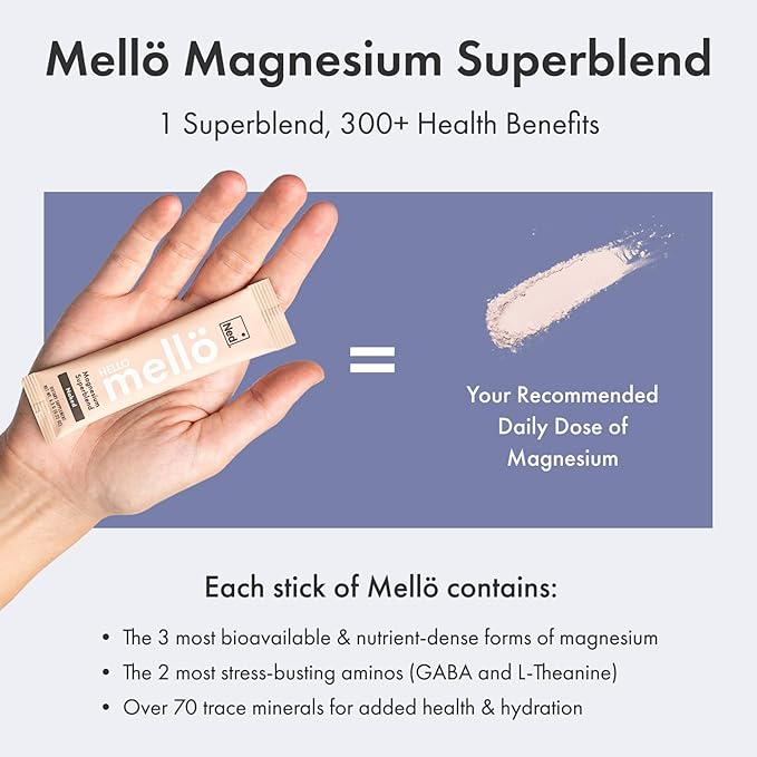 Mellö Magnesium Supplement Superblend Powder - Magnesium Glycinate with L-Theanine, GABA, and Trace Minerals - Supports Sleep, Relaxation, and Balanced Energy - Lavenderberry Flavor, 10-Pack, Singles