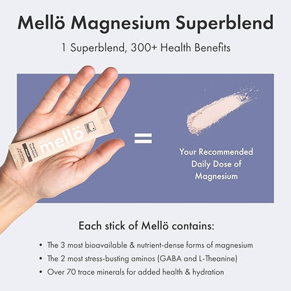 Mellö Magnesium Supplement Superblend Powder - Magnesium Glycinate with L-Theanine, GABA, and Trace Minerals - Supports Sleep, Relaxation, and Balanced Energy - Lavenderberry Flavor, 10-Pack, Singles