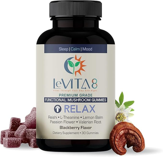 LeVITA8 Premium Reishi Mushroom Sleep Gummies - 100% Natural BlackBerry Flavor - Promotes Calm & Mood Balance for Deep Sleep - 1 Month Supply for Natural Sleep Aid Melatonin-Free