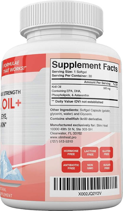 Keto Krill Oil 500mg with Omega-3 EPA, DHA, Astaxanthin & Phospholipids - Supports Brain, Eye, Heart, Joint, Skin Health - Antioxidant Krill Oil Fish Supplement for Women & Men - 30 Day Supply