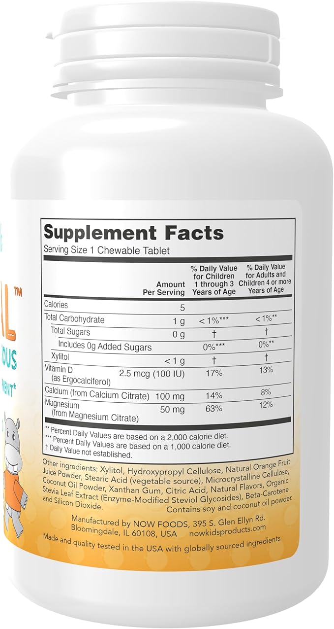 NOW Supplements, Kid Cal with Calcium Citrate, Magnesium and Vitamin D, Tart Orange, 100 Chewables, Packaging May Vary (Pack of 2)