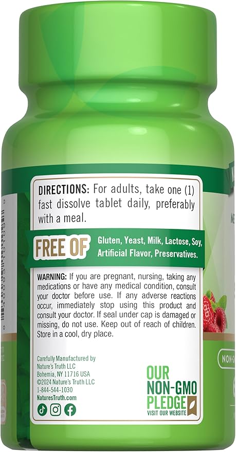 Nature's Truth B12 Vitamin 5000 mcg | 60 Tablets | Fast Dissolve Natural Berry Flavor | Vegan, Non-GMO & Gluten Free Supplement