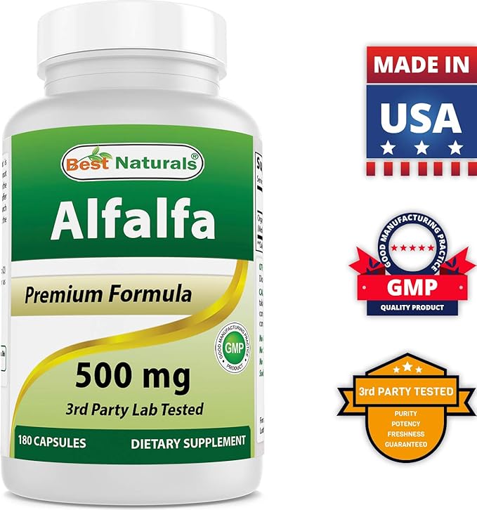 Best Naturals Alfalfa Green Super Food 500 mg 180 Capsules (180 Count (Pack of 3))