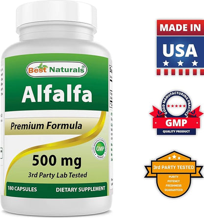 Best Naturals Alfalfa Green Super Food 500 mg 180 Capsules (180 Count (Pack of 2))