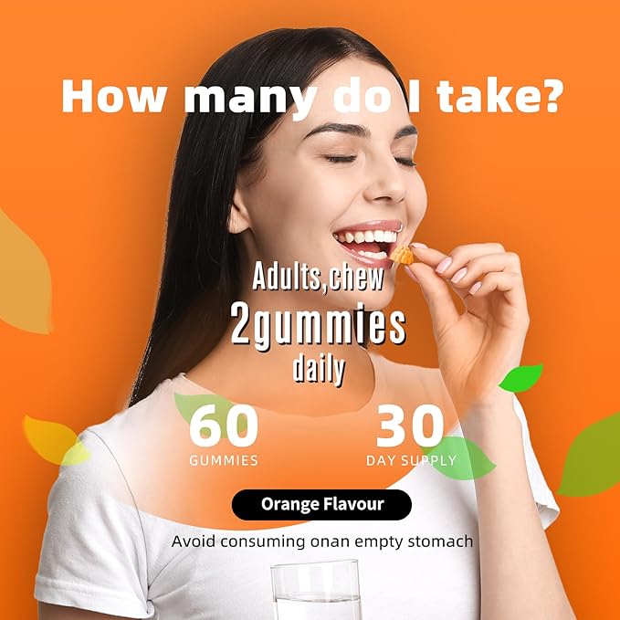 Magnesium Glycinate Gummies 1000mg - for Adults Magnesium Potassium Supplement with Vitamin D, B6, CoQ10 for Calm Mood & Sleep Support - 60 Orange Gummies -1 Pack