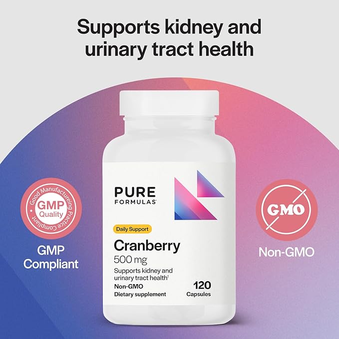 PureFormulas Cranberry 500 mg - Supports Kidney and Urinary Tract Health - Antioxidant Supplement for Immune Protection and Cellular Health - Cranberry Pills for Women & Men - Non-GMO - 120 Capsules