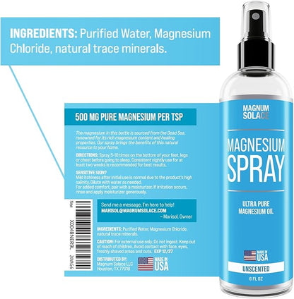 Magnesium Spray - USP Grade Pure Magnesium Oil Spray - Made in USA Since 2008, 6 oz