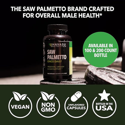 Saw Palmetto for Men Prostate Health Supplement to Promote Urinary Tract Function - 500mg Per Serving - 100 Count - DHT Blocker Hair Vitamin - Vegan, Non-GMO Capsules, Over 3 Month Supply