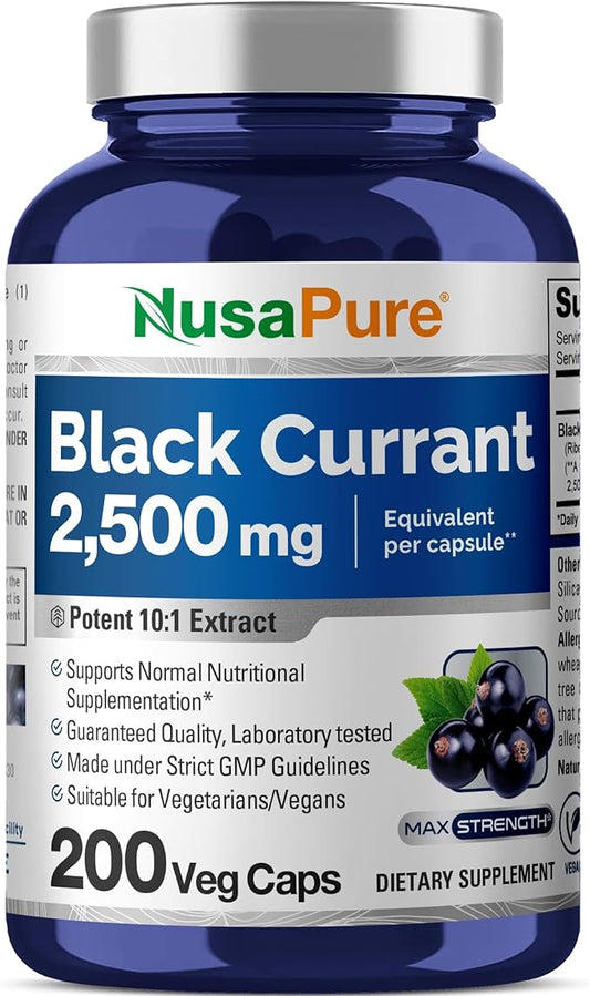 NusaPure Black Currant 10:1 Extract, 250 mg Equivalent to 2,500mg, per Caps 200 Veggie Capsules Vegan, Non-GMO