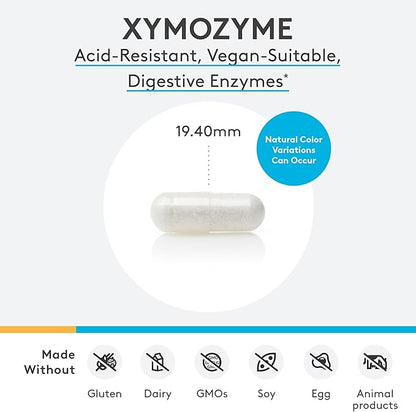 XYMOGEN XymoZyme - Vegan, Multi-Enzyme Digestive Supplement - Plant-Based Digestive Enzymes for Women & Men - Support Gut Health + Nutrient Absorption - Breakdown Lactose, Beans & More (60 Capsules)