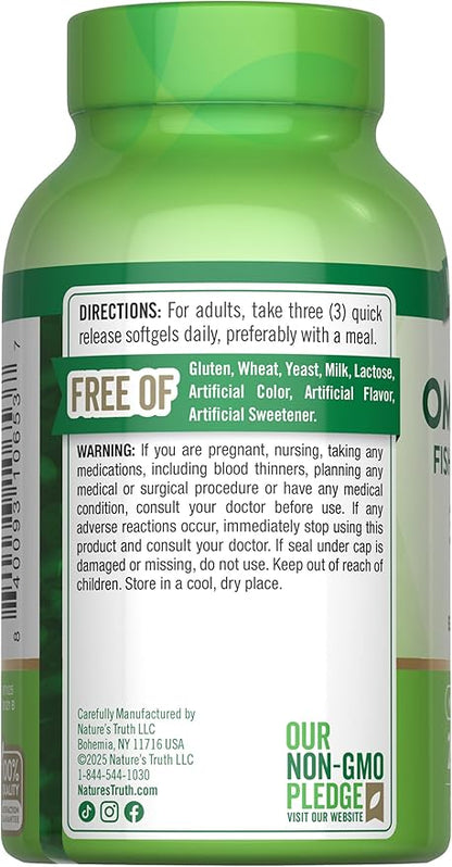 Nature's Truth Triple Omega 3 6 9 | 3600mg | 200 Softgels | Fish, Flax, and Borage Oils | Non-GMO & Gluten Free Supplement