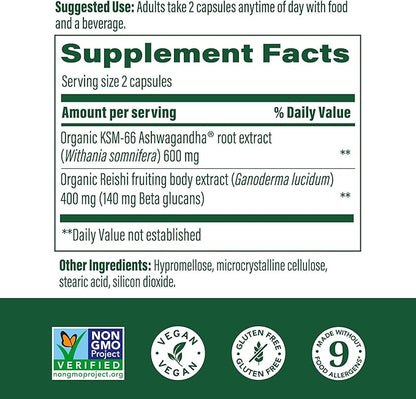 MegaFood Superfood Mushroom Stress Relief - Reishi Mushroom Supplement Clinically Studied to Reduce Stress - Doctor Formulated with Ashwagandha KSM 66 - Vegan, Gluten-Free - 60 Capsules, 30 Servings