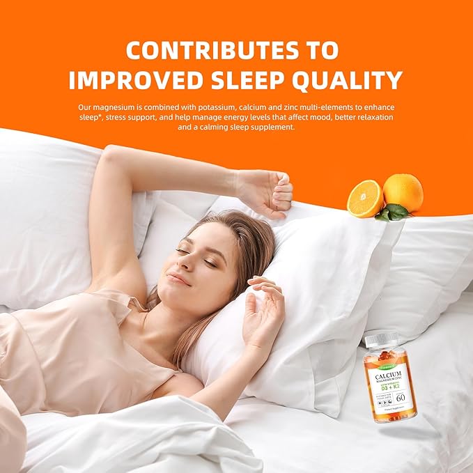 Calcium Magnesium Zinc Gummies with Vitamin D3 & K2 - High Potency Enhanced Absorption -120 Orange Gummies Flavored