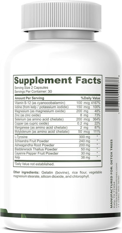 Advanced Thyroid Support Supplement - Non-GMO, Thyroid Supplement with L Tyrosine, Iodine, B12, Zinc, Selenium, Ashwagandha for Thyroid Health & Overall Well-Being, 60 Capsules