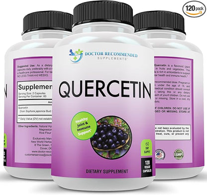 DOCTOR RECOMMENDED SUPPLEMENTS Quercetin 1000mg Per Serving - 120 Veggie Capsules, Vitamin Supplement, 60 Day Supply, (Vegan and Non-GMO)