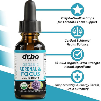 Thyroid Support & Adrenal Focus Drops - Thyroid Supplement Complex with L-Tyrosine Selenium Iodine & Organic Adrenal Support Supplements Focus Liquid Drops - Natural Brain and Memory Fatigue Attention