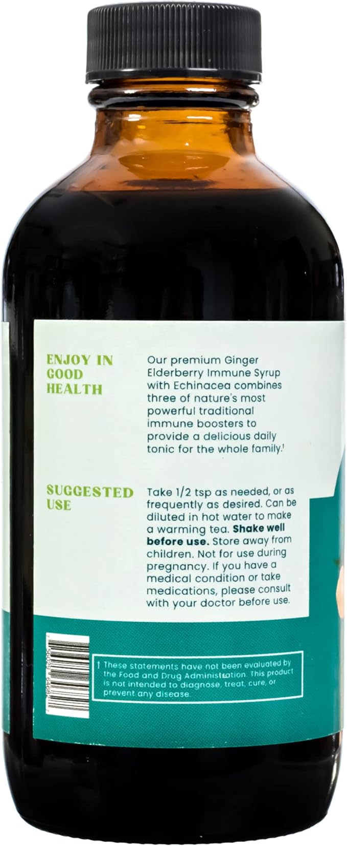 Ginger Elderberry Immune Defense Syrup with Echinacea, Vitamin C, Honey - Organic Super Premium Liquid - 100% Pure Ingredients - Natural Immunity Support Supplement (4 fl oz)
