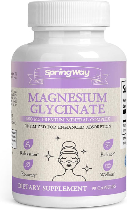 Magnesium Glycinate 2500mg | Highly Absorbable Magnesium for Nutrient Support | Highly Absorbable Glicinato de Magnesio | Vegan & Gluten-Free, 90 Capsules