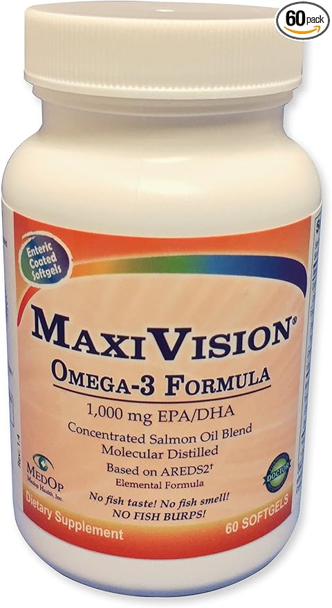 MaxiVision® MaxiTears Omega-3 Formula (60-Count) - Omega-3 Fish Oil Supplement for Eye Health & Dry Eye Support - Enteric Coated Softgels - 1 Bottle