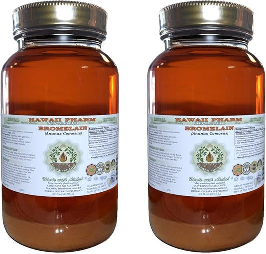 Bromelain Alcohol-Free Liquid Extract, Bromelain (Ananas Comosus) Dried Powder Glycerite Hawaii Pharm Natural Herbal Supplement 2x32 oz Unfiltered