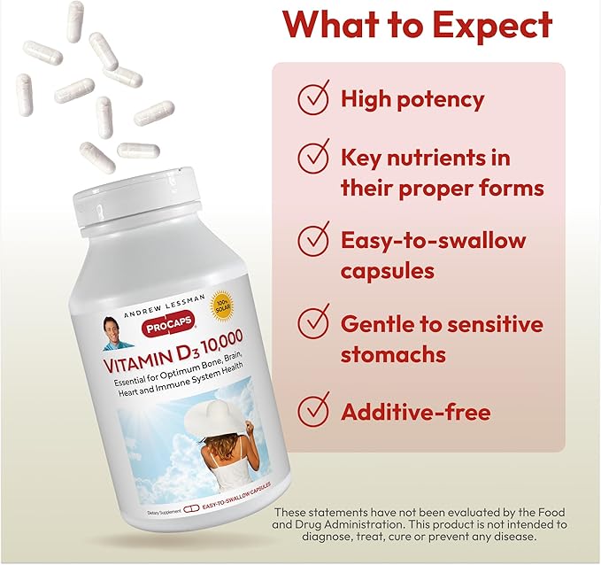 ANDREW LESSMAN Vitamin D3 10,000 IU 720 Capsules - High Potency, Essential for Calcium Absorption, Supports Bone Health, Healthy Muscle Function, Immune System, More. Small Easy to Swallow Capsules