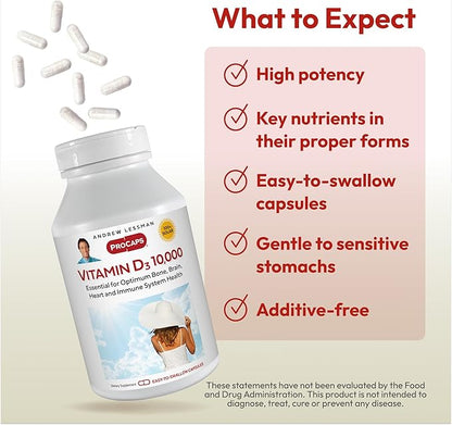 ANDREW LESSMAN Vitamin D3 10,000 IU 720 Capsules - High Potency, Essential for Calcium Absorption, Supports Bone Health, Healthy Muscle Function, Immune System, More. Small Easy to Swallow Capsules