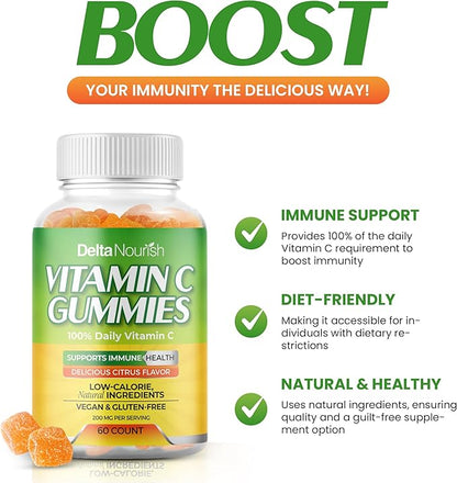 Vitamin C Gummies - Immune Support Supplement - 200mg Vitamin C Per Serving - Non-GMO, Gluten-Free, Natural Citrus Flavor - Antioxidant Support - 60 Gummies (5)