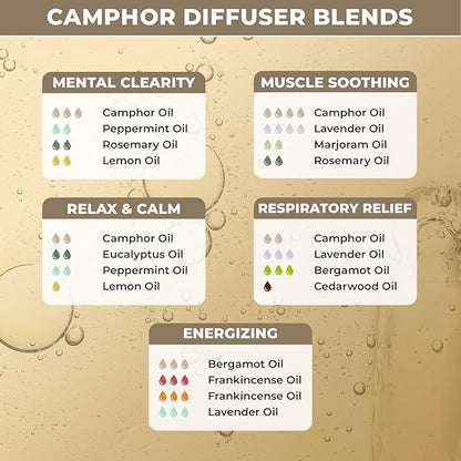 100% Plant Based Organic Camphor Essential Oil - Pure, Natural, Steam Distilled Camphor Oil for Aromatherapy, Skin and Hair Care | Alcanfor | Therapeutic Grade Essential Oil for Humidifier & Diffuser
