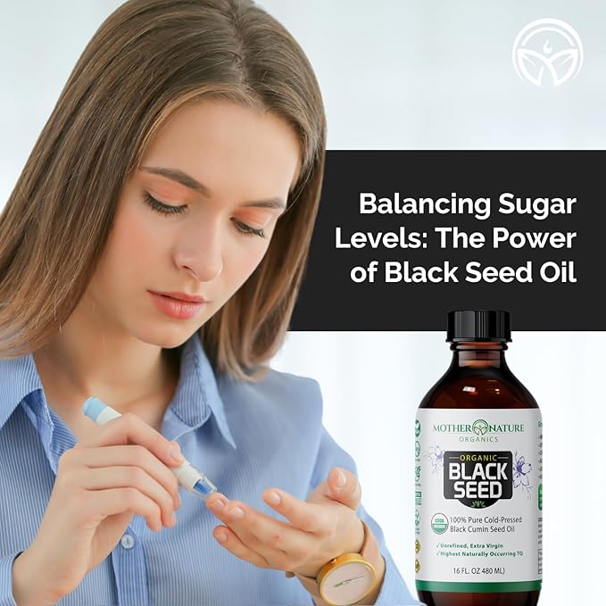 Mother Nature USDA Organic Black Seed Oil – Cold Pressed, Unrefined & Vegan Nigella Sativa, High Thymoquinone (2%+), Omega 3 6 9 for Immune, Joint & Heart Support, Hair & Skin, Non-GMO, 16oz
