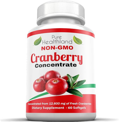 Non-GMO Cranberry Concentrated from 12,600mg - Triple Strength Softgels - Easy to Swallow Pills for Men & Women, 1 Bottle