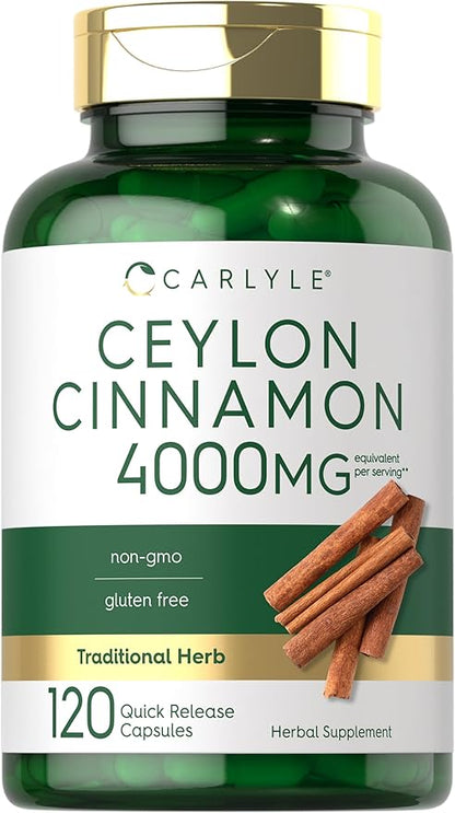 Carlyle Ceylon Cinnamon Capsules 4000 mg | 120 Count | Non-GMO & Gluten Free Supplement
